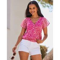 Printed V-Neck Wrap Top