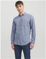 JACK & JONES Slim Fit Easy Iron Pure Cotton Shirt Light Blue