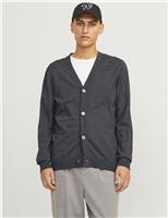 JACK & JONES Cotton Rich V-Neck Cardigan Dark Grey