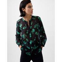 Sheer Floral Print Collared Relaxed Blouse