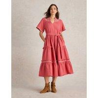 Pure Cotton Embroidered Midi Tiered Dress