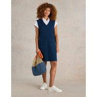Jersey Denim V-Neck Mini Shift Dress