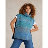 Knitted Ombr Side Button Poncho with Wool