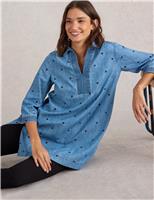Pure Cotton Denim Embroidered V-Neck Tunic