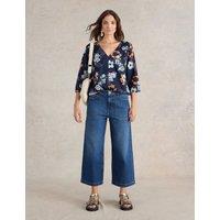 White Stuff Mid Rise Wide Leg Cropped Jeans Dark Denim