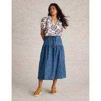 Pure Cotton Denim Midi Skirt