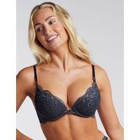 Floral Lace Wired Push-Up Plunge Bra (B-DD)