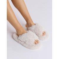 Faux Fur Crossover Slider Slippers