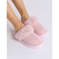 Faux Fur Lined Platform Mule Slippers