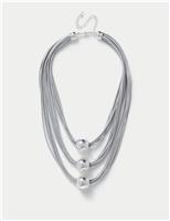 Grey Cord Ball Multirow Necklace