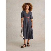 Jersey Printed V-Neck Midi Tea Dress