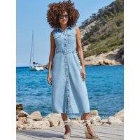 Denim Belted Midaxi Utility Skater Dress