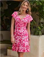 Jersey Floral V-Neck Mini Waisted Dress