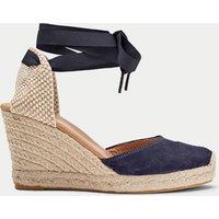 SOSANDAR Suede Ankle Strap Wedge Espadrilles Navy