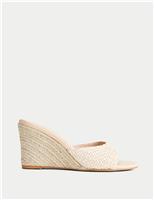 SOSANDAR Woven Wedge Open Toe Mules Neutral