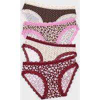 4pk Printed Lace Cuffed Bikini Knickers