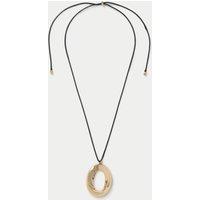 Gold Tone Open Circle Black Cord Pendant Necklace