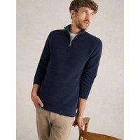 White Stuff Pure Cotton Textured Half Zip Jumper Navy