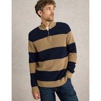 Pure Cotton Striped Funnel Neck Jumper