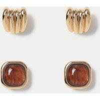 2 Pack Amber and Gold Tone Stud Earrings