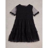 Spotted Mesh Frill Tiered Party Dress (3-10 Yrs)