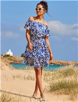 Abstract Print Frill Detail Crinkle Dress