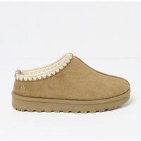 Embroidered Faux Fur Lined Round Toe Mule Slippers