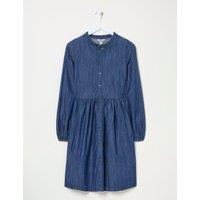 Denim Round Neck Knee Length Waisted Dress