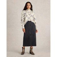 Denim Button Front Midi Skirt