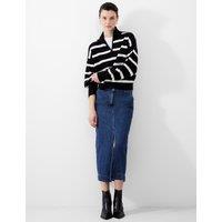 Striped Roll Neck Half Zip Jumper with Wool