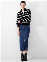 Striped Roll Neck Half Zip Jumper with Wool