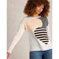Cotton Rich Striped Heart Crew Neck Jumper