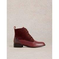 Leather Lace Up Block Heel Ankle Boots