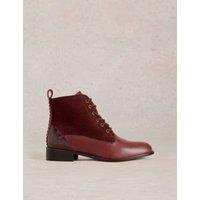 Leather Lace Up Block Heel Ankle Boots