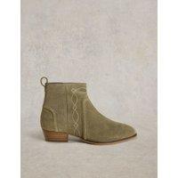 Suede Embroidered Block Heel Ankle Boots