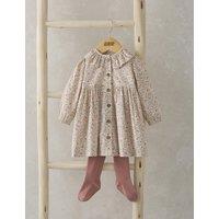 Pure Cotton Floral Cord Dress with Tights (0-12 Mths)