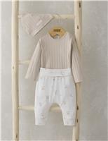 Mamas & Papas 3pc Pure Cotton Duck Print Outfit (0-9 Mths) Beige
