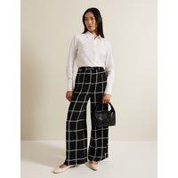 Checked Elasticated Waist Wide Leg Trousers