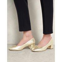 Leather Metallic Block Heel Ballet Pumps