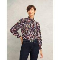 Leaf Print Funnel Neck Blouse