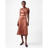 Satin Cowl Neck Midi Skater Dress