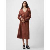Satin V-Neck Midi Waisted Dress