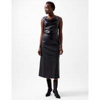 Faux Leather Midi A-Line Skirt