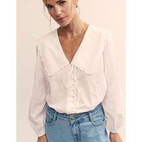 Pure Cotton Collared V-Neck Relaxed Blouse