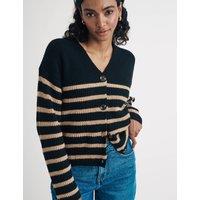 Cotton Rich Striped V-Neck Relaxed Cardigan