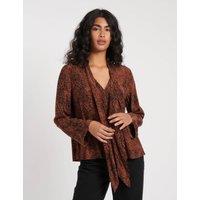 Snake Print Scarf Neck Relaxed Blouse