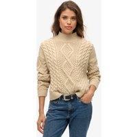Cable Knit Funnel Neck Jumper with Wool
