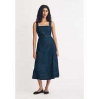 Denim Square Neck Midi Waisted Dress