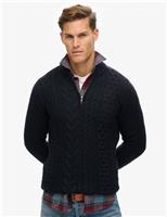 Wool Blend Cable Knit Half Zip Jumper
