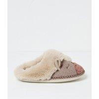 Embroidered Faux Fur Cuff Mule Slippers